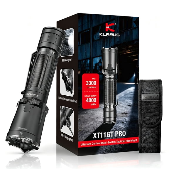 Klarus XT11GT Pro Rechargeable Tactical Flashlight, 3300 Lumens IPX8 Waterproof,Black,1 Piece