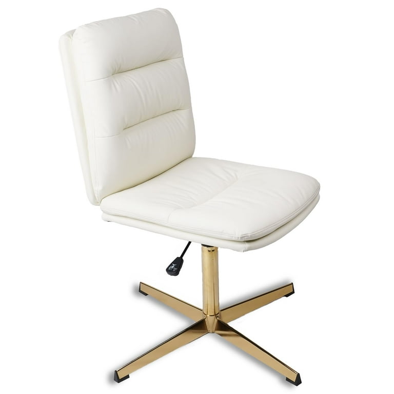 KLASIKA Computer Chair No Wheels Pu Leather Padded Comfortable Task Chair Adjustable Height and Reclining Swivel Vanity Chair White Gold Base 300Ibs Walmart