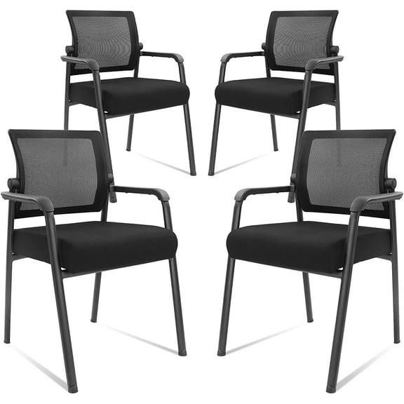 KLASIKA Desk Chair No Wheels with Adjustable Mesh Backrest, Arm Chair with Ergonomic Lumbar Support and Thickened Seats Cushion, Waiting Room Chairs for Office School Church Guest Reception, 4PACK
