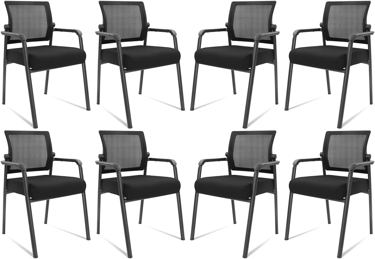 KLASIKA Desk Chair No Wheels, Arm Chair with Ergonomic Lumbar Support and Thickened Seats Cushion, Waiting Room Chairs for Office School Church Guest Reception, 8 Pack Black