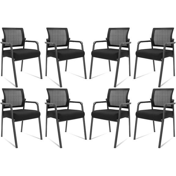 KLASIKA Desk Chair No Wheels, Arm Chair with Ergonomic Lumbar Support and Thickened Seats Cushion, Waiting Room Chairs for Office School Church Guest Reception, 8 Pack Black