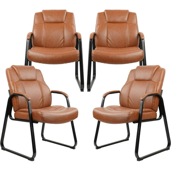 CLATINA Big & Tall 500 lb. Guest Chair, PU Leather Office Reception Chairs with Sled Base, Desk Chair No Wheels for Waiting Room Conference Lobby Computer Living Room, Brown, 4 Pack