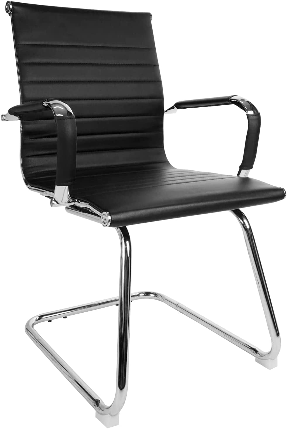 Black Faux Leather Reception Chair with Silver Metal Frame