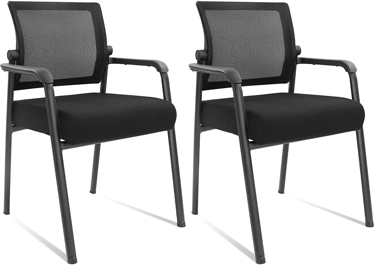Black Mesh and Metal Stacking Office Chairs, Set of 2