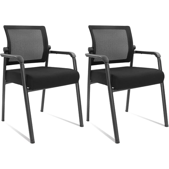 KLASIKA Office Reception Guest Chair Mid Mesh Back Ergonomic Lumbar Support for Waiting Conference Room Black 2PK