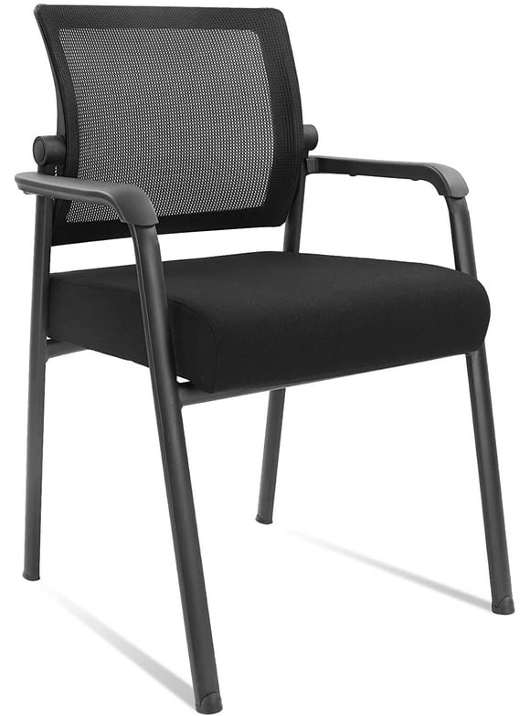 KLASIKA Office Reception Guest Chair Mid Mesh Back Ergonomic Lumbar Support for Waiting Conference Room Black 1PK