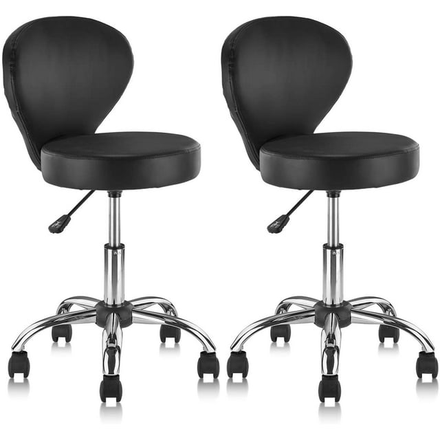 KLASIKA Black Rolling Swivel Salon Stool Chair with Wheel Back Lumbar Support Seat Adjustable Height 22" Hydraulic Chair for Beauty Barber Manicure Lash 2 Pack