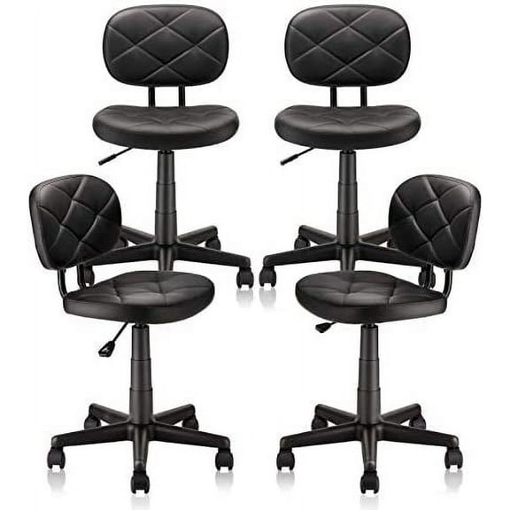 KLASIKA Round Rolling Stool with Adjustable Height and Pu Leather Backrest Swivel Stool Chair for Salon Tattoo Work Office Massage Black 4pack