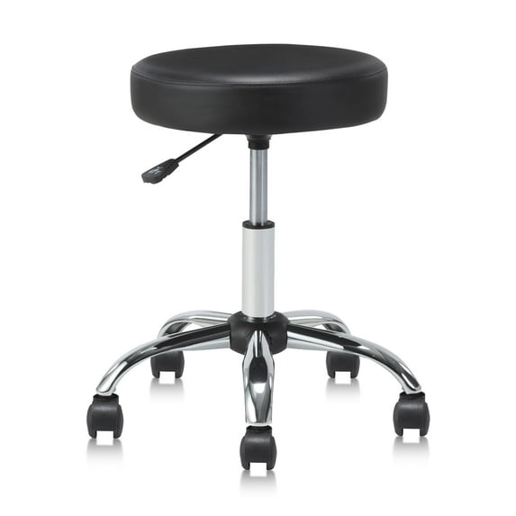KLASIKA Swivel Salon Rolling Stool Shop Stool Adjustable Drafting Stool Chair Massage Spa Stool PU Leather Cushioned Black, 1Pack
