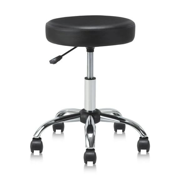 KLASIKA Swivel Salon Rolling Stool Shop Stool Adjustable Drafting Stool Chair Massage Spa Stool PU Leather Cushioned Black, 1Pack
