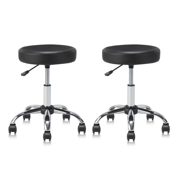 KLASIKA Swivel Salon Rolling Stool Shop Stool Adjustable Drafting Stool Chair Massage Spa Stool PU Leather Cushioned Black, 2Pack