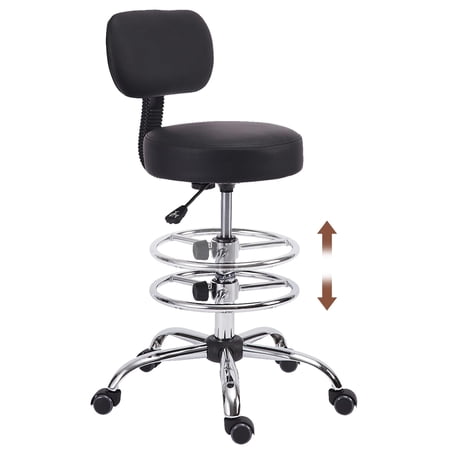 KLASIKA Swivel Stool Low Back Adjustable Height with Footrest Wheels, Armelss Drafting Chair for Bar Kitchen Office Studio Garage, Black 1pack