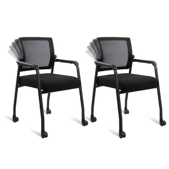 KLASIKA Waiting Room Chairs with Wheels, Adjustable Mesh Backrest, Desk Chair with Ergonomic Lumbar Support and Thickened Seats Cushion, 2 Pack Black