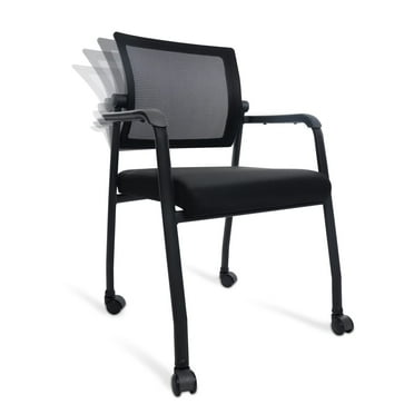 KLASIKA Waiting Room Chairs with Wheels, Adjustable Mesh Backrest, Desk Chair with Ergonomic Lumbar Support and Thickened Seats Cushion, Black