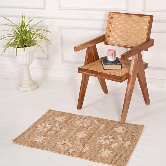 KLAVATE Abstract Ivory Flower Modern Decor Jute Rug