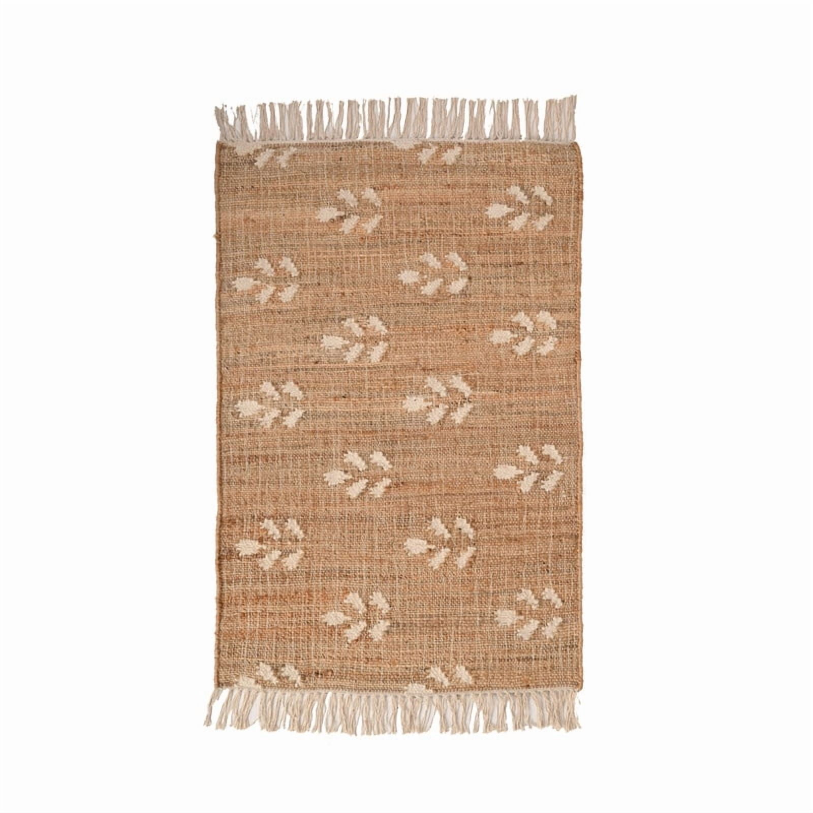KLAVATE Handwoven Jute Rug With Leaf Motif For Living Room