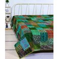 thumbnail image 1 of KLAVATE Indian Patchwork Kantha Quilt Throw Handmade Silk Patola Kantha Bed Cover King Size Reversible Bedding Bedspread Vintage Hand Stitch Gudri, Decorative Beach Blanket (90 x 108 INCH), 1 of 1