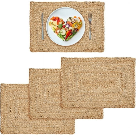 KLAVATE Jute Hand Braided Tablemat Set Vintage Mats Natural Fiber Decorative Table Top & Dining Table