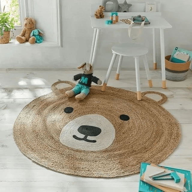 KLAVATE Natural Handmade Cute Teddy Bear Area Rug Kitchen Living Room ...