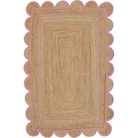 KLAVATE Natural Jute Hand Braided Scalloped Area Rug