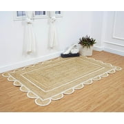 KLAVATE Natural Jute Hand Braided Scalloped Area Rug