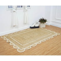 KLAVATE Natural Jute Hand Braided Scalloped Area Rug