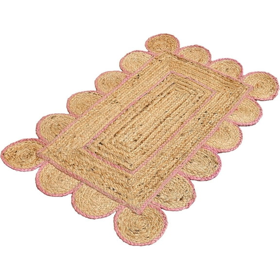 KLAVATE Natural Jute Hand Braided Scalloped Area Rug