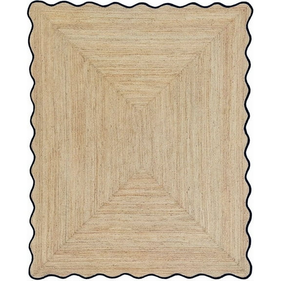 KLAVATE Natural Jute Hand Braided Scalloped Wave Edge Farmhouse Jute Rug