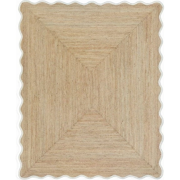 KLAVATE Natural Jute Hand Braided Scalloped Wave Edge Farmhouse Jute Rug