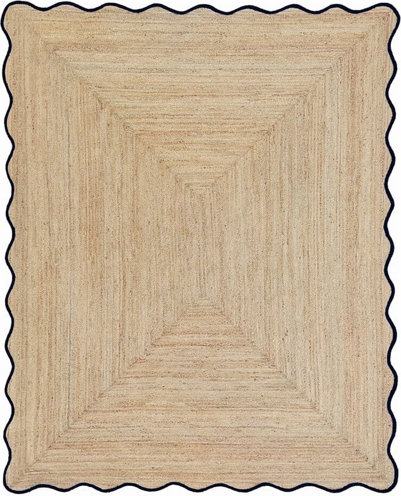 KLAVATE Natural Jute Hand Braided Scalloped Wave Edge Farmhouse Jute Rug