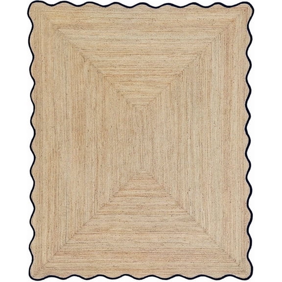 KLAVATE Natural Jute Hand Braided Scalloped Wave Edge Farmhouse Jute Rug