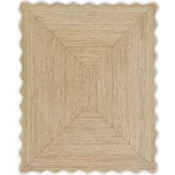 KLAVATE Natural Jute Hand Braided Scalloped Wave Edge Farmhouse Jute Rug