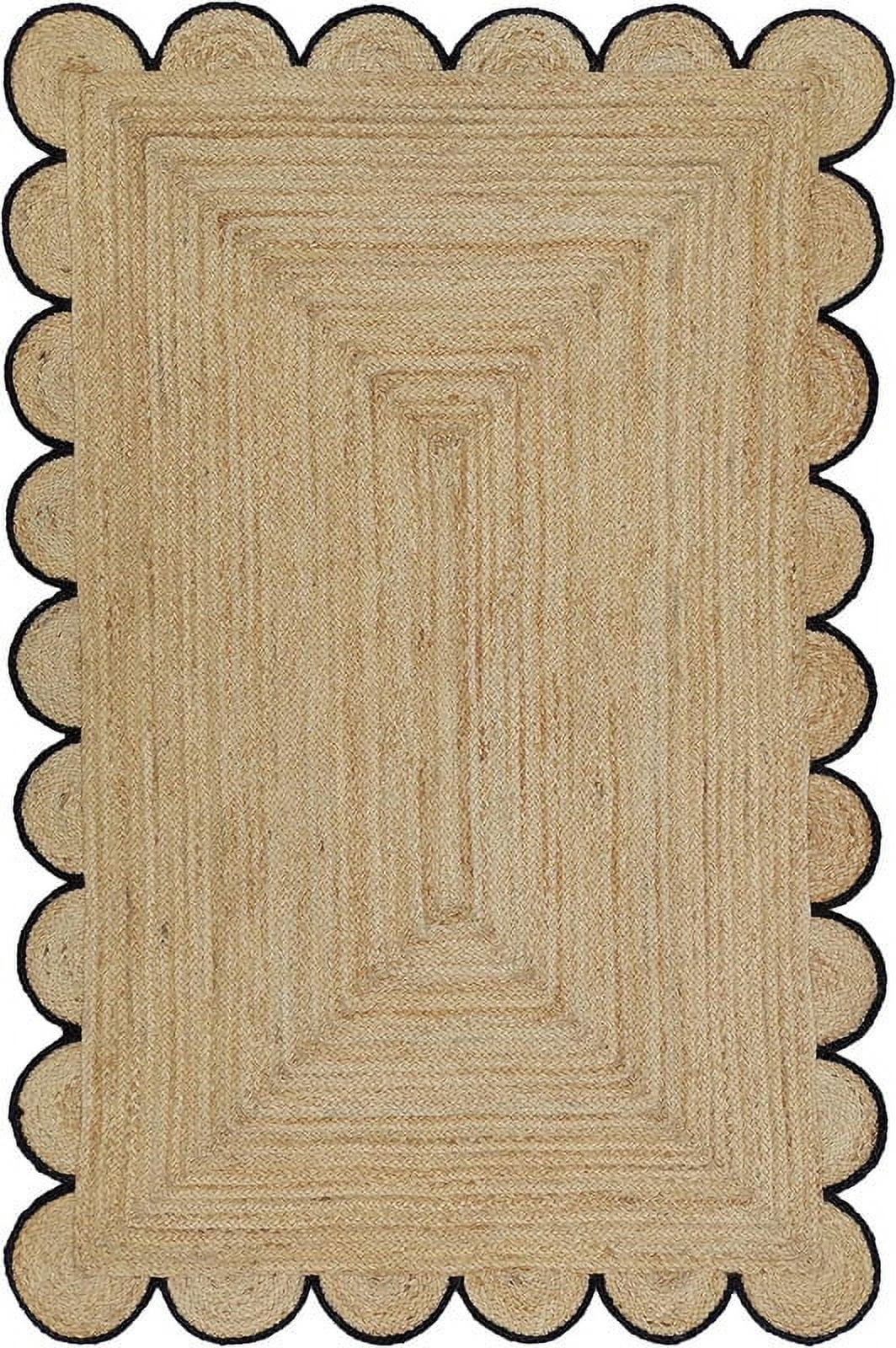 KLAVATE Natural Jute Scalloped Hand Braided Farmhouse Jute Runner Rug