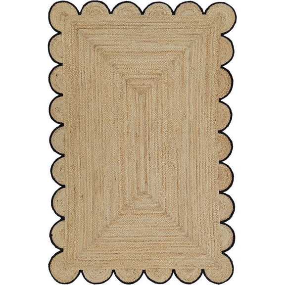 KLAVATE Natural Jute Scalloped Hand Braided Farmhouse Jute Runner Rug