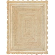 KLAVATE Natural Jute Wave Edge Hand Braided Scalloped Farmhouse Entryway Jute Rug