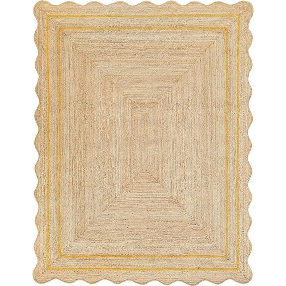 KLAVATE Natural Jute Wave Edge Hand Braided Scalloped Farmhouse Jute Runner Rug