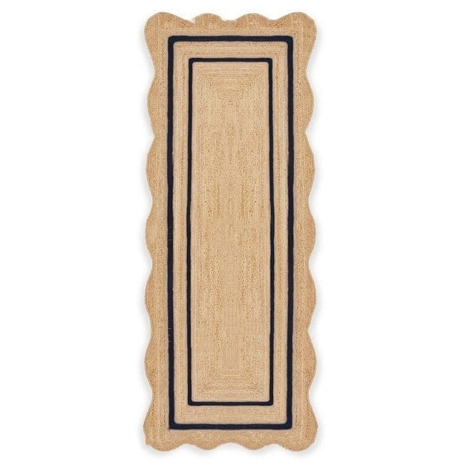 KLAVATE Natural Jute Wave Edge Hand Braided Scalloped Farmhouse Jute Runner Rug