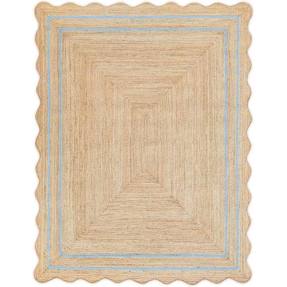 KLAVATE Natural Jute Wave Edge Hand Braided Scalloped Farmhouse Jute Runner Rug
