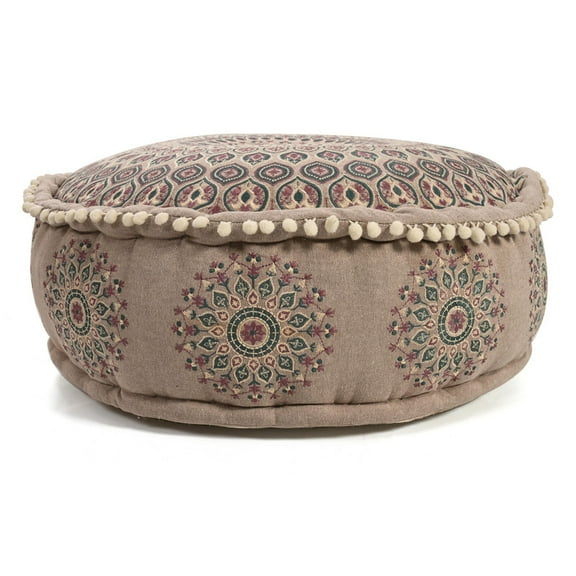 KLAVATE Round Pouf Embroidered Ottoman Footrest For Living Room Bedroom