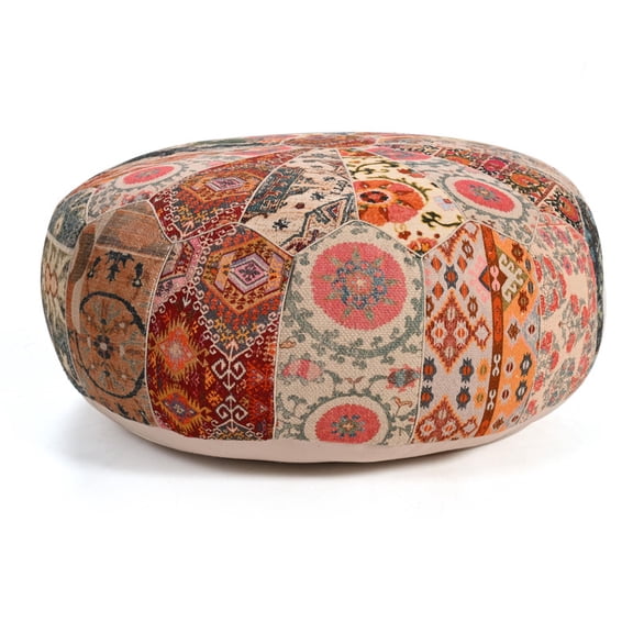 KLAVATE Round Pouf Patchwork Ottoman Footrest For Living Room Bedroom