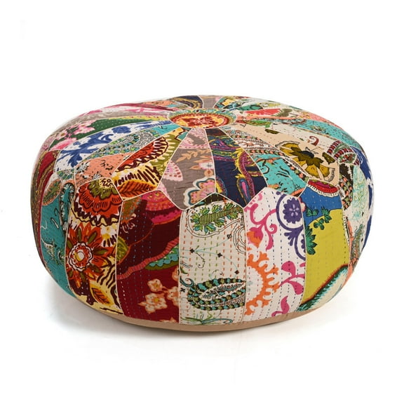 KLAVATE Round Pouf Patchwork Ottoman Footrest For Living Room Bedroom