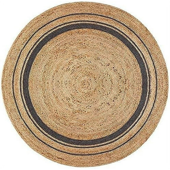 KLAVATE Round Shape Braided Rug Floor Rug mat Cotton Home Decor Rug Circular Meditation mat Yoga mat Jute Rug Solid Area Rugs (6 feet, Black)