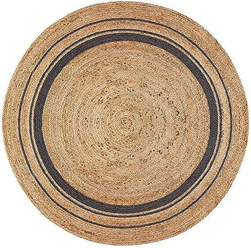 Handmade Gray and Natural Jute Round Braided Rug, 4'