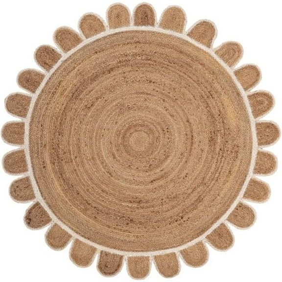 KLAVATE Scalloped Edge Rug Natural Jute Scallop Round Rug Designer Scallop Jute Area Rug Boho Decor Handmade Rug Natural Area Rug