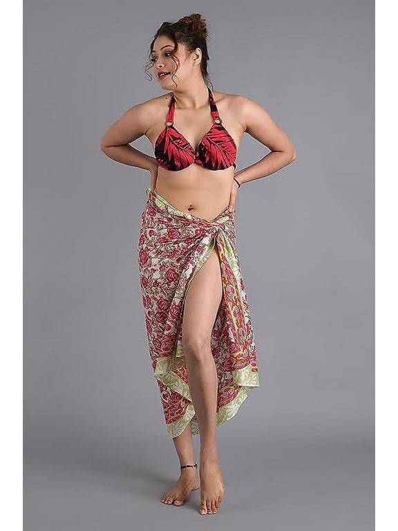 Women 100% Cotton Wrap Beach Hand Block Print Swimsuit Cover Up Long Sarong