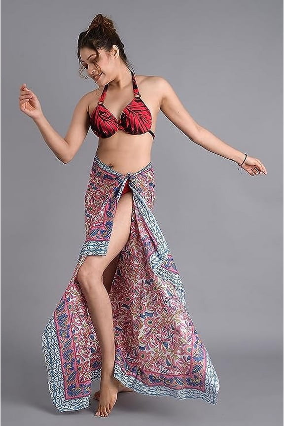 Women 100% Cotton Wrap Beach Hand Block Print Swimsuit Cover Up Long Sarong