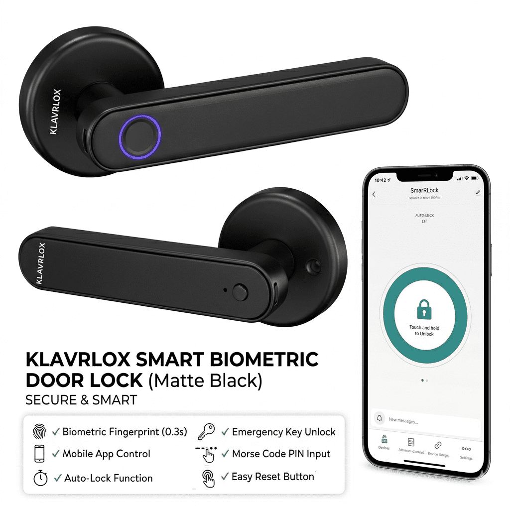 KLAVRLOX - The Smart Door Lock with Fingerprint, Code Entry, Physical Key, & App Control