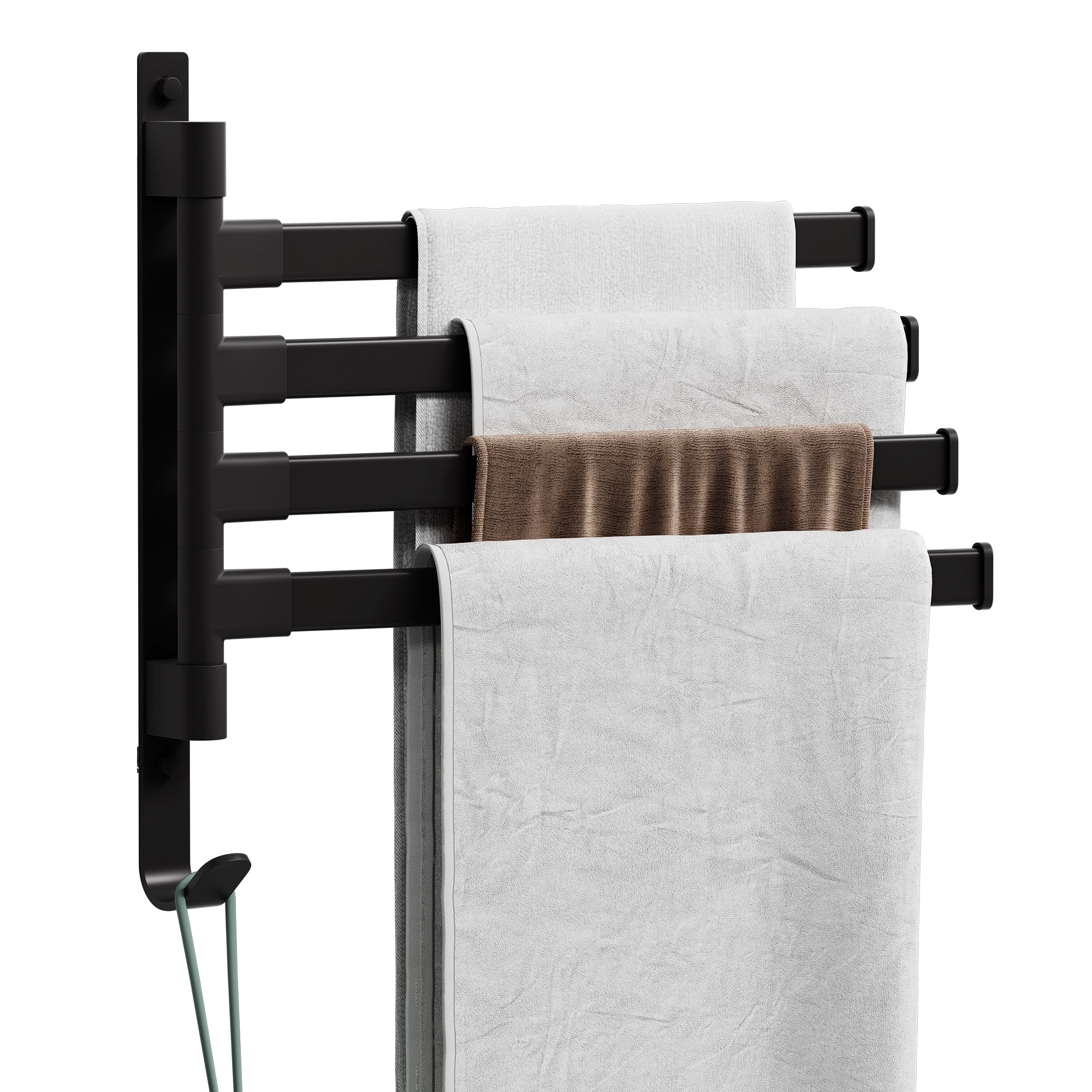 KLDKLD Swivel Towel Rack,Wall Mounted Black Towel Bar with 4-Arm Towel  Hanger,Rustproof Towel Racks for Bathroom 180° Rotation,13 Inch Bathroom  Towel Holder 