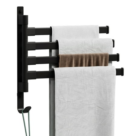 KLDKLD Swivel Towel Rack,Wall Mounted Black Towel Bar with 4-Arm Towel Hanger,Rustproof Towel Racks for Bathroom 180° Rotation,13 Inch Bathroom Towel Holder