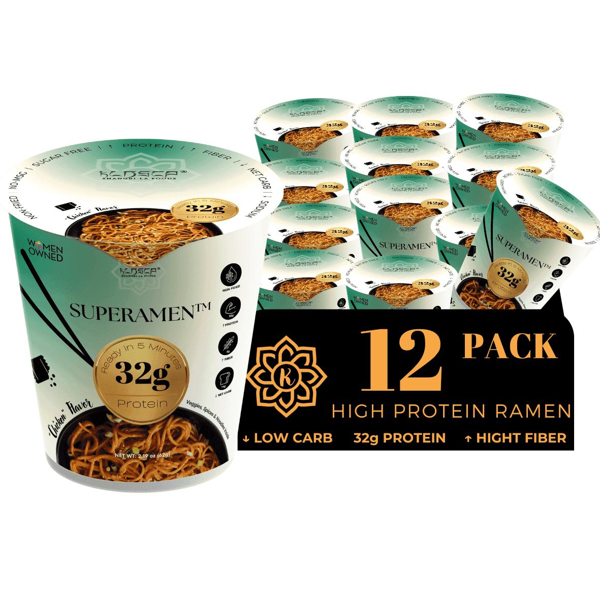 KLDSCP Keto-Friendly Konjac Noodles Instant Chicken Soup Cup,  Ready-to-Eat, 12 Packs